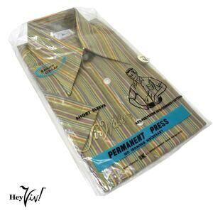 Vintage Sir Walter Colored Stripe Shirt Short Sleeve M Original Package -Hey Viv